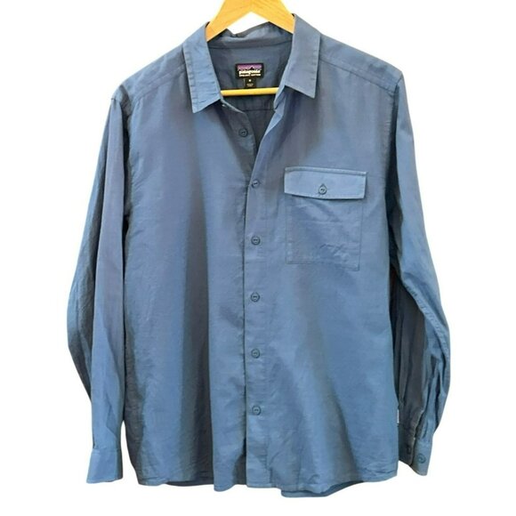Patagonia Mens Blue Organic Cotton Hemp Blend Button-Up Shirt Medium Sustainable - Picture 1 of 5
